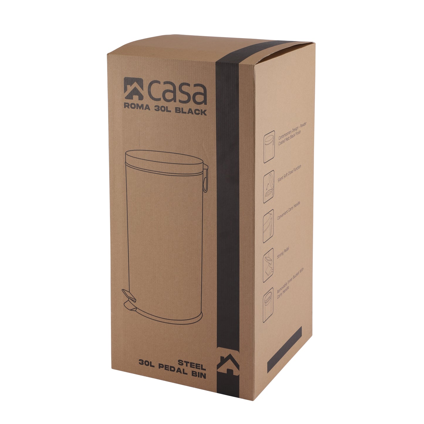 ROMA 5L + 30L STEEL PEDAL BIN COMBO SET - BLACK MATTE