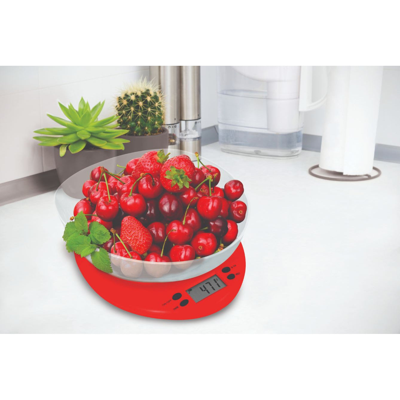 KITCHEN SCALE W/ CLEAR BOWL - FRESCO RED