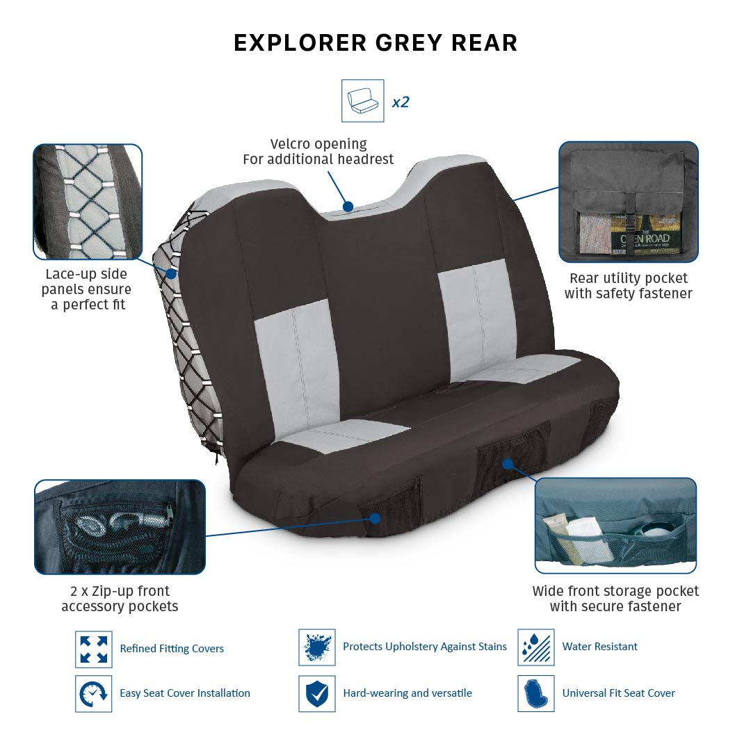 EXPLORER 2PC REAR CAR SEAT COVER SET (various colours)