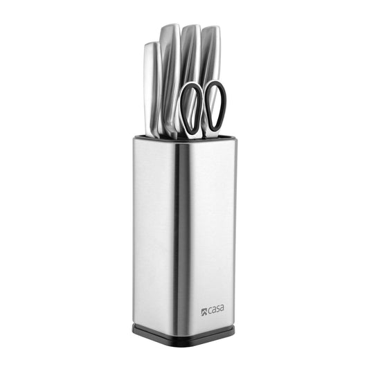 6PC KNIFE SET & BLOCK - STAINLESS STEEL - PALERMO