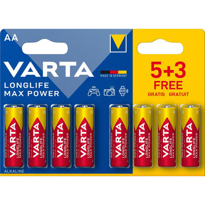 LONGLIFE MAX POWER AA BATTERIES - 8PC VALUE SET (5+3)